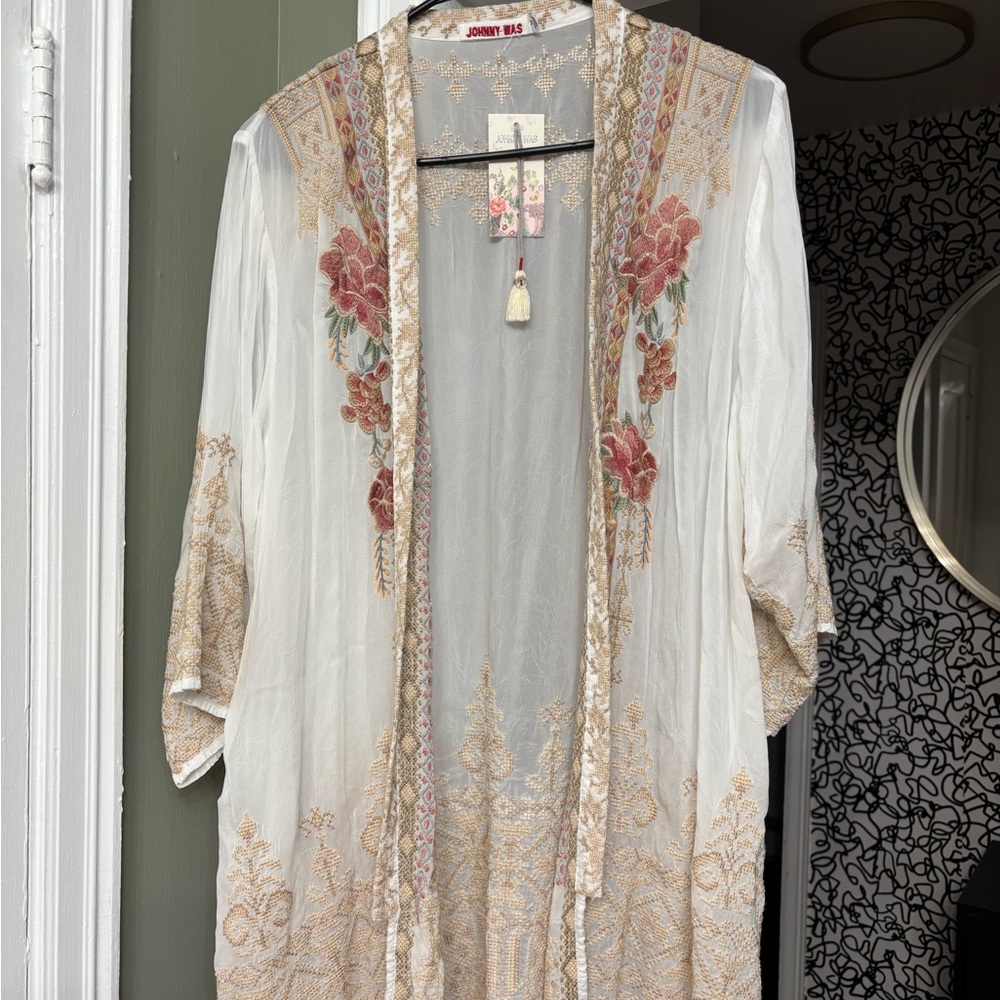 Johnny Was Women's Floral Embroidered Cape - Cream and Red